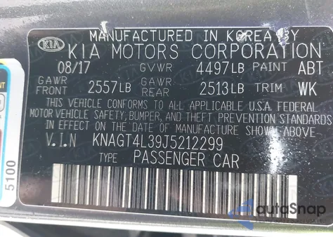2018 Kia Optima Lx from USA, damaged, VIN KNAGT4L39J5212299